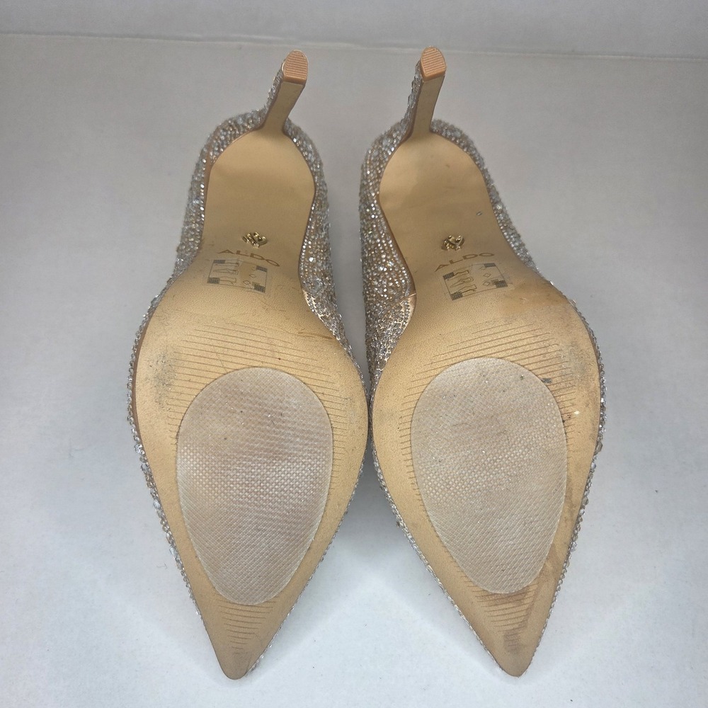 ALDO Stessy2 Crystal Embellished Pointed Toe Stiletto Pumps Champagne Nude Heels - Picture 8 of 13